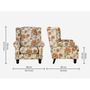 Fauteuil à oreilles en tissu rouge floral moderne du Pays de Galles pour le salon - Product Image 2