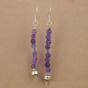 925 Silver Women's Daily Wear <b>Drop</b> <b>Earrings</b> with Amethyst <b>Fashion</b> Accessory - Product Image 1