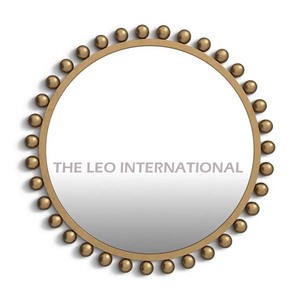 Miroir mural en métal et fer à formes rondes au design unique Logo personnalisé couleur or 44X2X44 pouces décoration intérieure d'hôtel à domicile - Product Image 1