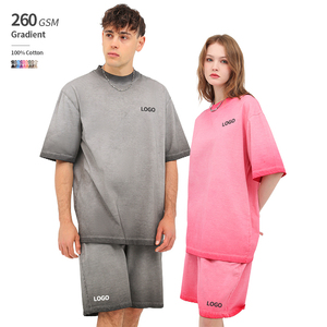Streetwear personnalisé 260 grammes de vêtements vintage pour hommes lourds surdimensionnés ensemble de t-shirt et short en coton délavé à l'acide survêtement - Product Image 1