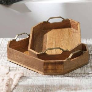 Bandeja DE SERVICIO DE MADERA elegante exportada India para restaurante y hotel disponible a precio mayorista por glowin fashion - Product Image 5