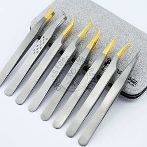 Pince à épiler professionnelle pour extensions de cils, à pointe en fibre, forme lune, pour isolation, pointe ultra-élargie, antidérapante, outil à 45 degrés - Product Image 1