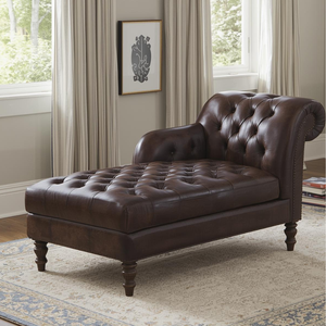 Chaise longue contemporaine en cuir véritable de qualité supérieure, écologique, avec coussin capitonné, élégante et relaxante, pour hôtel, salon, salle à manger - Product Image 1