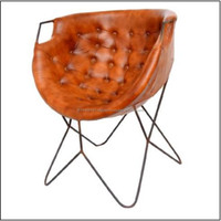 Chaise cerceau en cuir de fer de style milieu du siècle conception rustique de chaise de salle à manger pour le jardin et l'usage extérieur