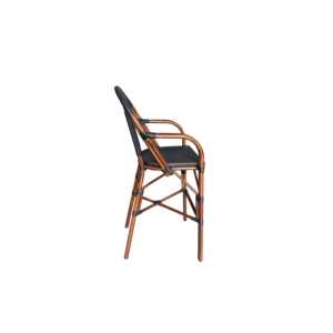 Tabouret de jardin tissé noir et blanc avec structure en faux bambou - Product Image 1