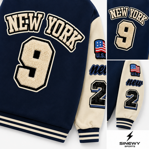 SINEWY SPORTS <b>Men's</b> Navy Blue Varsity <b>Jacket</b> Embroidered NY Letter Patch Design Preppy Style <b>Baseball</b> <b>Jacket</b> Autumn Wear - Product Image 5