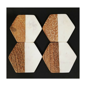 Ensemble de sous-verres à thé en marbre indien fait main décoration de la maison unique avec cadeau de gravure en bois sculpté pour les amateurs d'artisanat en pierre - Product Image 1