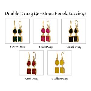 ต่างหูห้อยอัญมณีสีชมพูน้ำตาลอาเกตชุบทองสไตล์แฟชั่นห้อย - Product Image 2