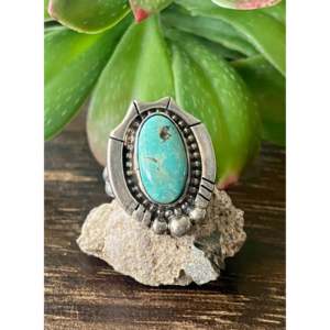 Bague Sheila Becenti Royston en turquoise et argent sterling, sertie de pierres, plaqué or rose, acier inoxydable, taille 5.25, cadeau idéal - Product Image 1