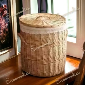 Handwoven Eco-friendly Rattan <b>Wicker</b> Laundry <b>Basket</b> for Kids Laundry <b>Basket</b> <b>With</b> <b>Lid</b> Home Decor Bathroom Dirty Clothes <b>Basket</b> - Product Image 3