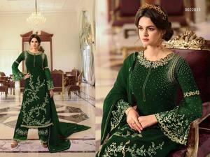 Fiesta tradicional india desgaste Georgette bordado secuencia hoja dorada papel trabajo Salwar Kameez con Dupatta - Product Image 6