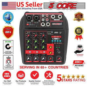 5Core Audio Mixer 4 Channel DJ Soundboard <b>USB</b> Interface Bluetooth Mixing Console w Repeat Delay +48V - Product Image 4