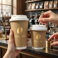 Vasos de Papel de Doble Pared para Café y Té Caliente con Tapas y Fundas, Personalizados con Impresión Ecológica y Estampado Dorado de Enten