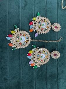 Ensemble de collier ras du cou Polki Kundan multicolore inspiré de Sabyasachi, bijoux de mariage avec boucles d'oreilles en zircon - Product Image 3