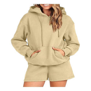 <b>Women's</b> Fashionable New Arrival Cotton Hot Selling <b>Women's</b> Plus Size Hoodie <b>Shorts</b> Set Best Quality Loose Fit <b>Long</b> Top - Product Image 1