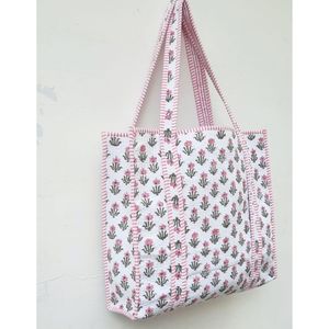 Lightweight Eco-Friendly <b>Quilted</b> Cotton Tote <b>Bag</b> for Women Hand Printed Zipper Closure Boho Chic Style for Travel & Daily Use - Product Image 5