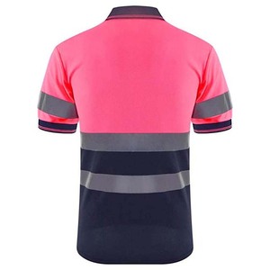 High Visibility Shirt Reflective Contrast Short Sleeve Pink and Navy Workwear T Shirts Uniforms - Product Image 5