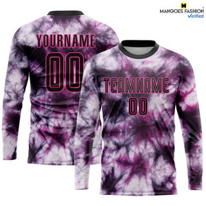 Uniforme de fútbol personalizado negro-Rosa teñido anudado, conjuntos de camisetas, rendimiento de fusión por sublimación, servicio OEM, jugadores dinámicos personalizados - Product Image 3
