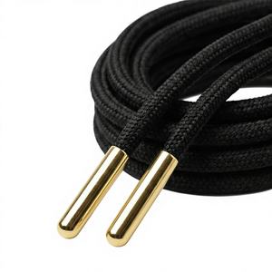 Cordon de capuche plat tressé de luxe imperméable de haute qualité OEM, 100 % polyester, fait main avec embouts métalliques enduits pour vêtements - Product Image 1