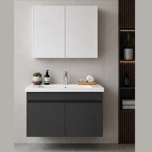 Ensemble de meubles de salle de bain mural avec armoire miroir et lavabo en céramique inclus pour les projets de construction d'hôtels et d'appartements - Product Image 4