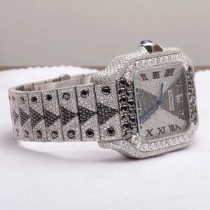 Reloj de pulsera de acero inoxidable con movimiento de cuarzo tachonado de diamante moissanita blanco y negro para hombres y mujeres - Product Image 2