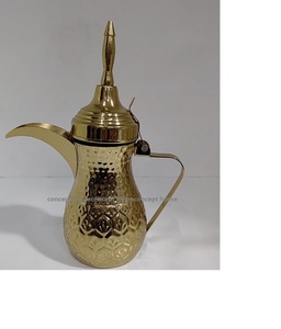 Fancy Look Unique Metal Arabic Dallah Espresso <b>Pot</b> <b>Set</b> Gold Color Brass Metal Teapot - Product Image 3