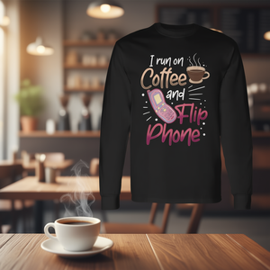 Camiseta de manga larga unisex con cuello redondo y estampado digital para adultos, promocional, de Coffee Addict Flip Phone - Product Image 3