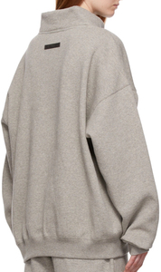 Sudadera de felpa de algodón francés bordada para mujer, jersey de cuello simulado de gran tamaño, gris liso, transpirable, informal para Otoño Invierno - Product Image 3