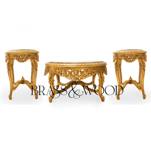 Juego de Mesa de Centro de Madera Dorada de Estilo Rococó de Lujo - Product Image 1