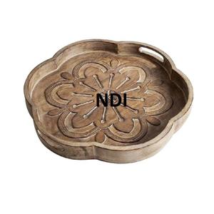 Plateau de service en bois petit déjeuner collations plateau de service forme de fleur thé café serveur plateau vaisselle décor rustique article décoratif - Product Image 1