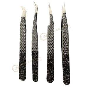 Pinzas de pestañas de diamante de 90 grados con logotipo personalizable Punta de volumen de fibra de plasma multicolor Pestañas altas duraderas de acero inoxidable - Product Image 6