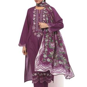 Ensemble de trois pièces pour femmes, shalwar kameez patchwork, robe de fête décontractée ethnique de créateur avec dupatta brodé et pantalon - Product Image 3