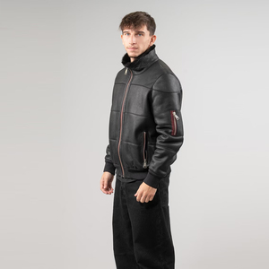 Chaqueta de Cuero Vacuno Negro para Hombre con Cuello de Piel - Product Image 4