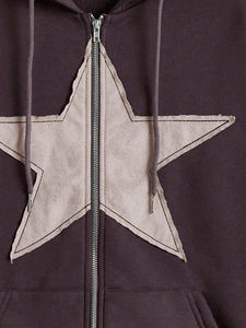 Nouveau modèle de sweat à capuche épais avec fermeture éclair pour homme, écusson étoile de détresse imprimé avec logo personnalisé, fourniture en gros, coton mélangé - Product Image 6