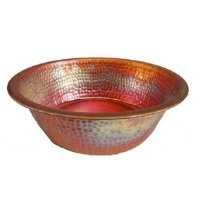 Fregadero de recipiente de cobre de la mejor tendencia, lavabo redondo hecho a mano con acabado antiguo, decoración del hogar disponible a precios mayoristas - Product Image 1