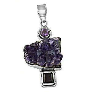 Women's Trendy <b>Silver</b> & Rose Gold Amethyst <b>Pendant</b> <b>Necklace</b> with Diamond & Pearl 18K Gold Rhodium Plated Gemstone Jewelry - Product Image 1