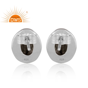 ต่างหูสตั๊ดอัญมณีสีดำธรรมชาติสีเงินแท้ออกซิไดซ์ผลิตตามแบบ - Product Image 5
