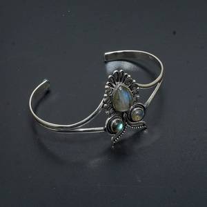 Labradorite Gemstone Handmade Cute Charm Brass Bangle Multi Stone Owl Pattern Luxury Men's Gift - Product Image 5