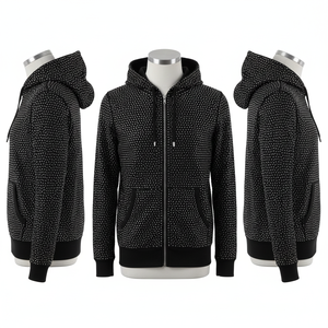 Sweat à capuche surdimensionné en coton avec logo personnalisé, streetwear, entièrement recouvert de strass, fermeture éclair, streetwear, 2026 - Product Image 1