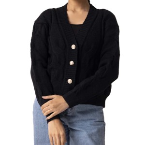 Nouveauté Pull en tricot épais respirant pour femmes en taille plus, 100% coton, col en V, logo sur le devant, vente en gros - Product Image 1