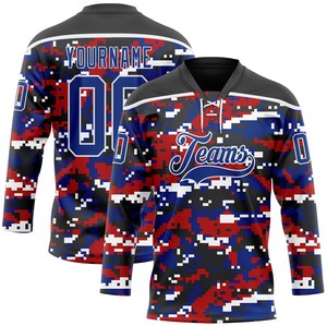 Maillot de hockey sur glace personnalisé de style américain avec col en dentelle, 100% polyester, séchage rapide, antibactérien, nom/numéro de l'équipe - Product Image 3