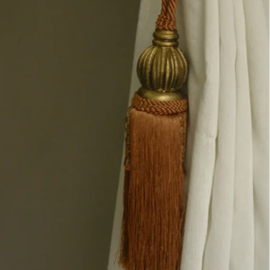 Rideaux à pampilles en bois et cuivre rouillé et perles | Rideaux en bois doré à pampilles en cuivre rouillé - Product Image 1