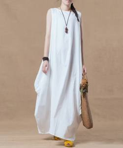 100% Linen Sleeveless Long High Neck Solid Color Boho Linen Long <b>Dress</b> for <b>Women</b> - Product Image 3