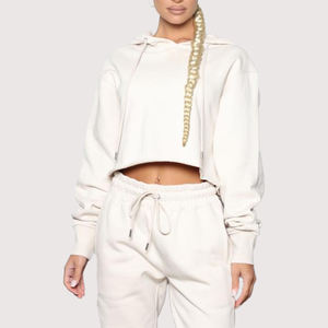 Sweat-shirt à capuche à manches longues pour femmes, Top court vert sauge - Product Image 3