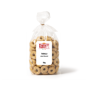 Puglia Sapori S.r.l. Taralli Clásicos Hechos en Italia, Bocadillo Salado Crujiente con Sabor a Cebolla, 5 kg a Granel - Product Image 1
