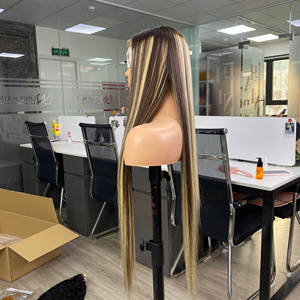 Peluca de Cabello Humano Liso Marrón Ombre de Lujo, con Encaje Completo 13x6 HD Transparente, Sin Pegamento, Cabello Remy Indio, 250% de Densidad - Product Image 6