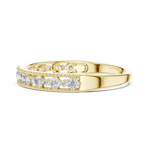 Round Cut Alternating Lab Grown Diamonds <b>Rings</b> DEF VVS 14K 18K Yellow Gold Vintage Milgrain Wedding Band OEM Wholesale Supplier - Product Image 5