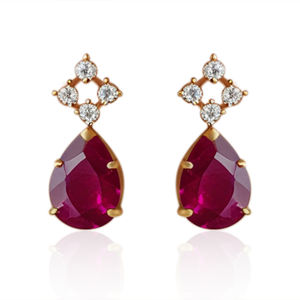 Boucles d'oreilles en or jaune massif 14 carats avec rubis et diamants naturels Fabrication de bijoux - Product Image 1
