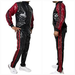 Trending Fashion Glossy Chándal para hombres Venta al por mayor Slim Fit Men's Two Piece Zipper Colored & Sweatpants Street Wear Chándal - Product Image 3