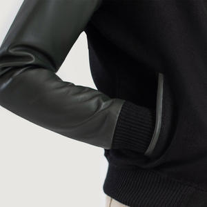 Chaqueta híbrida verde y negra Savant personalizada de la mejor calidad, chaqueta con mangas de cuero Letterman, chaqueta vaquera informal de Invierno para mujer - Product Image 6